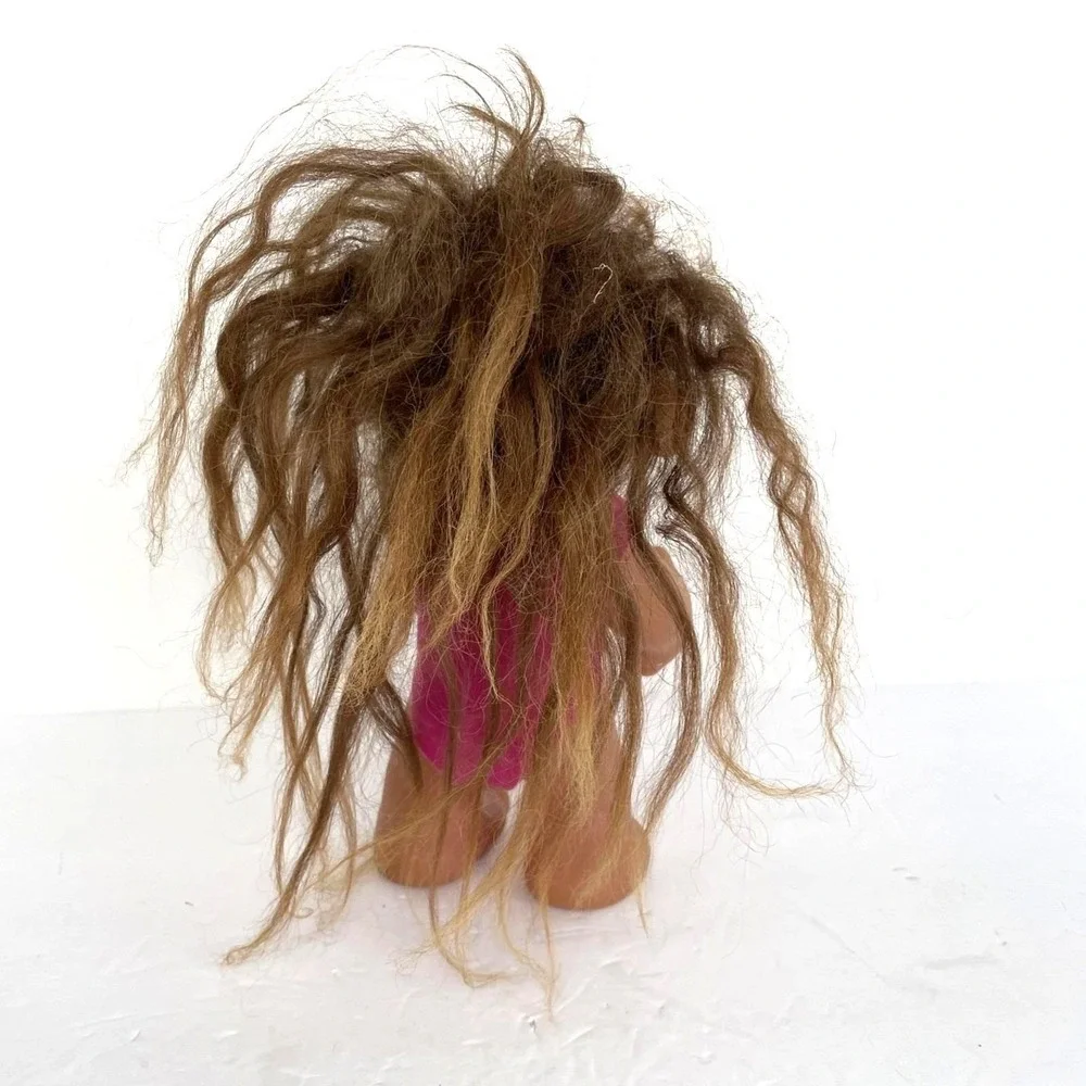 Vintage 1985 Dam Troll Doll Made in Denmark Brown Hair Pink Bodysuit‎ 604